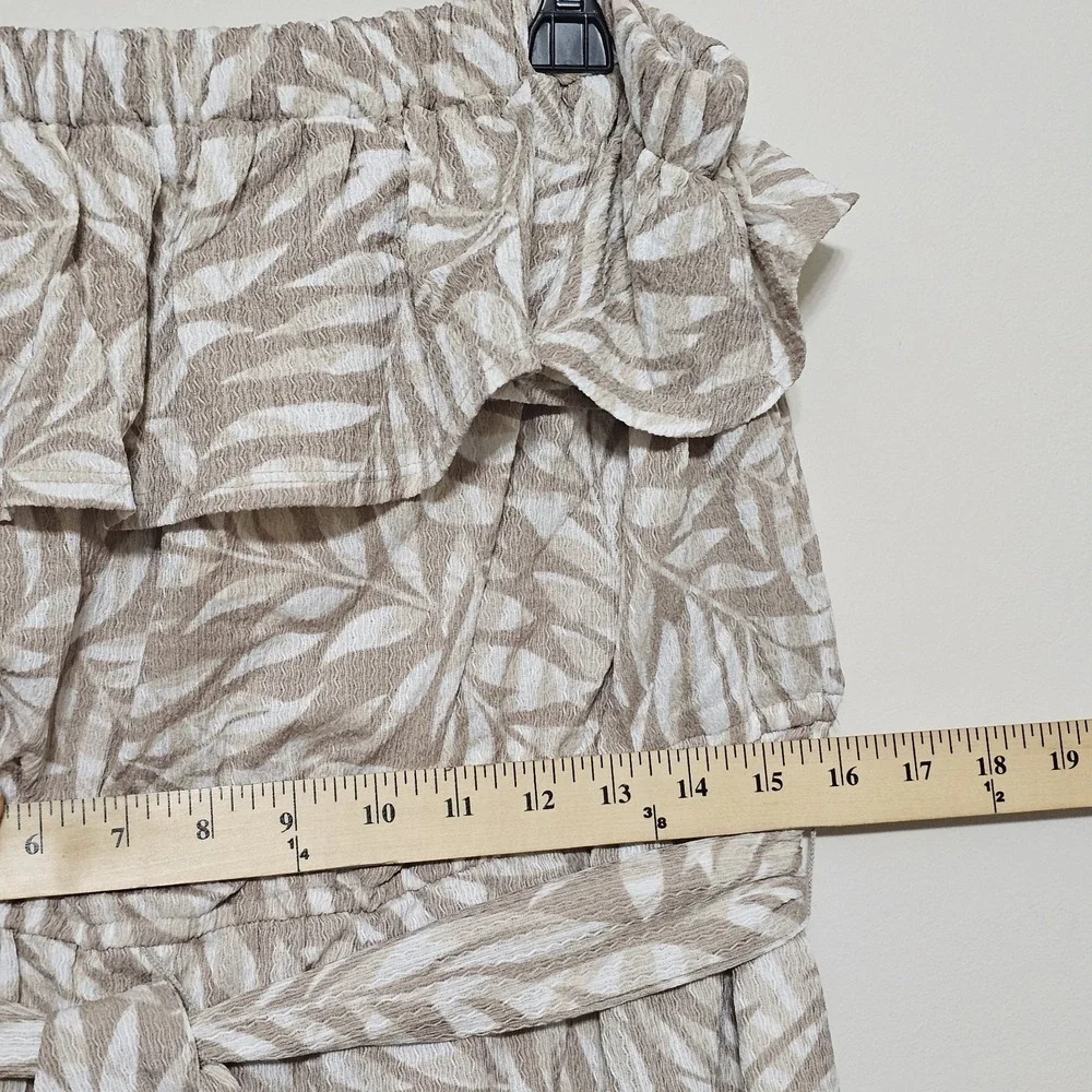 Womens Jumpsuit Size XL Brown Belted Ruffle Tube Top Wide Leg Sleeveless New 276